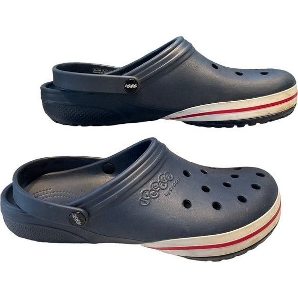 CROCS JIBBITZ MENS RED WHITE BLUE CLOGS SIZE 13 - Picture 1 of 5
